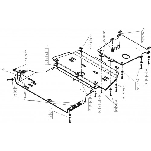 Защита Картера двигателя, КПП, Раздаточной коробки MOTODOR для Land Rover Range Rover Sport 2009-2013 (I рестайлинг), Алюминий 8 мм - Арт. 383210